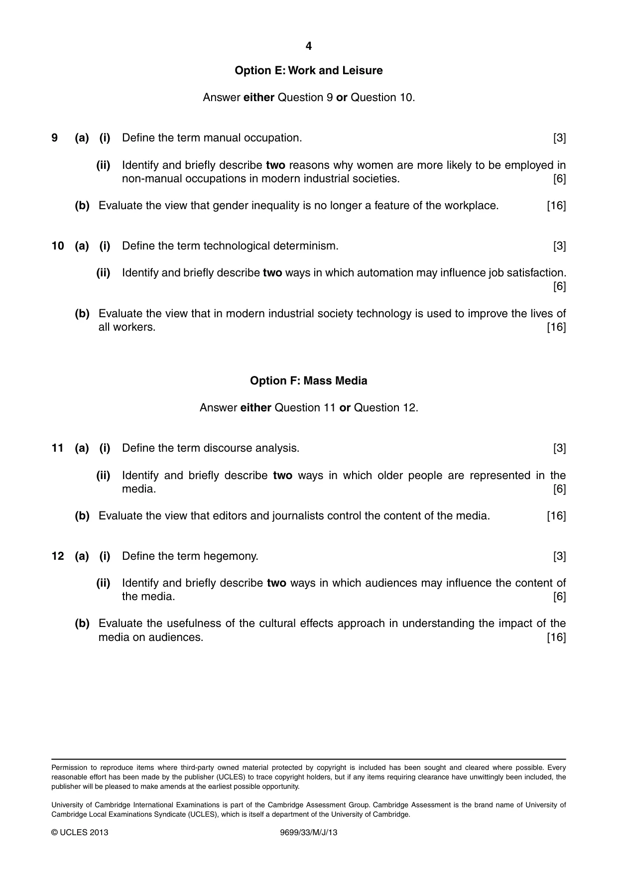 Cambridge A Level Sociology 9699 2013 May/June Paper 3 · Variant 3 question paper, page 4 of 4
