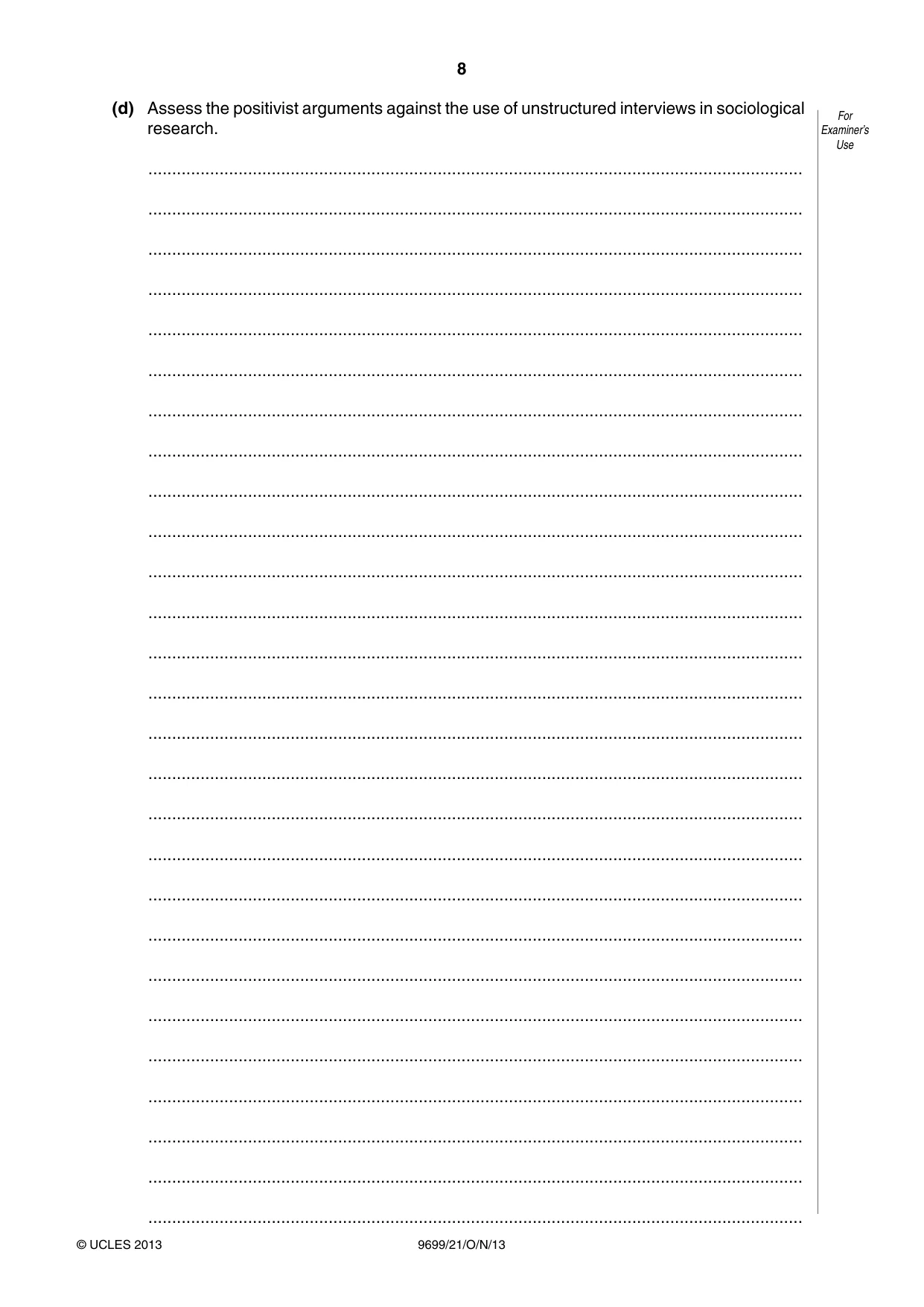 Cambridge A Level Sociology 9699 2013 Oct/Nov Paper 2 · Variant 1 question paper, page 8 of 16