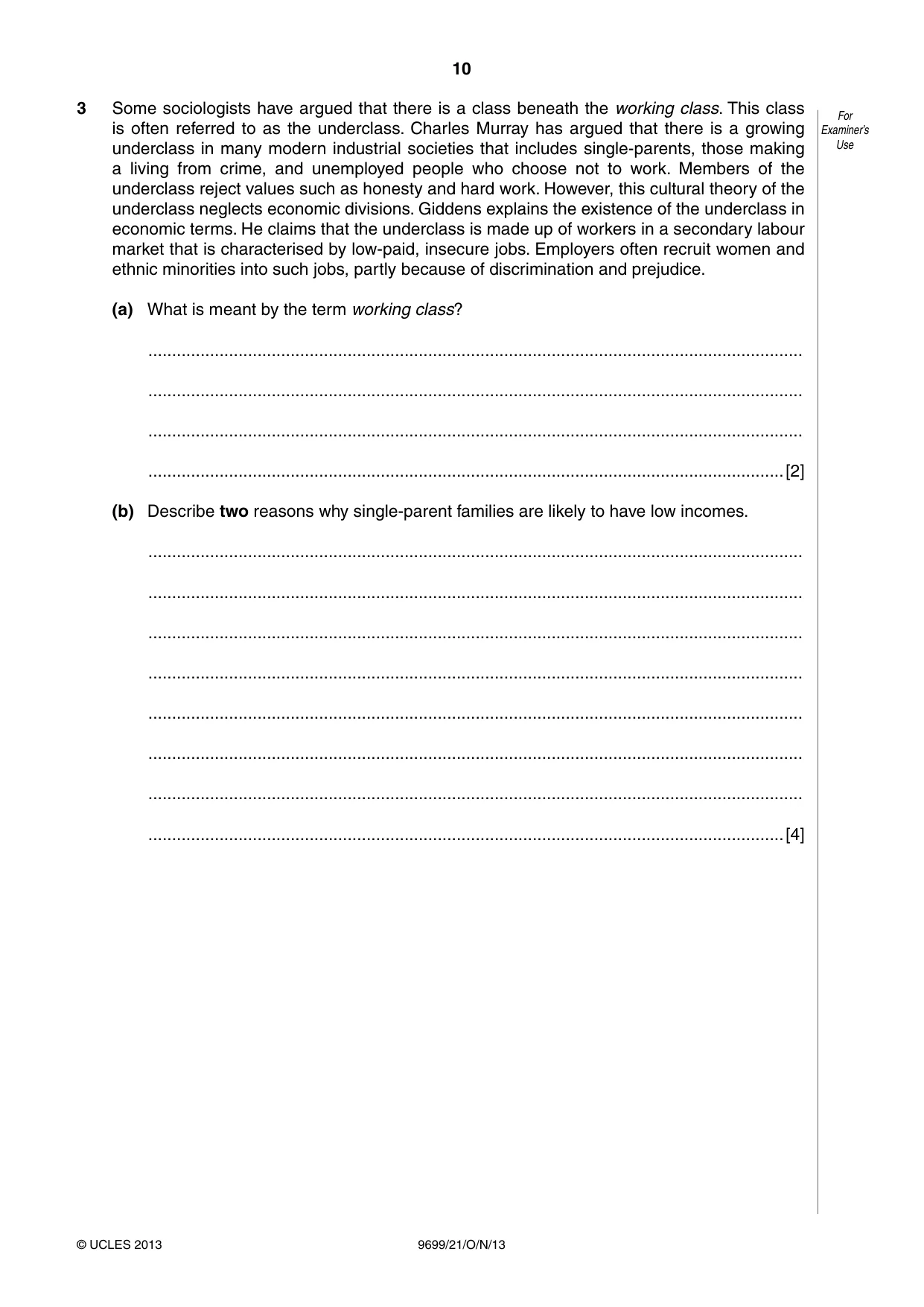 Cambridge A Level Sociology 9699 2013 Oct/Nov Paper 2 · Variant 1 question paper, page 10 of 16