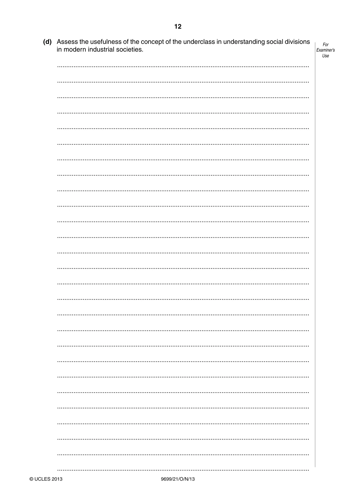 Cambridge A Level Sociology 9699 2013 Oct/Nov Paper 2 · Variant 1 question paper, page 12 of 16