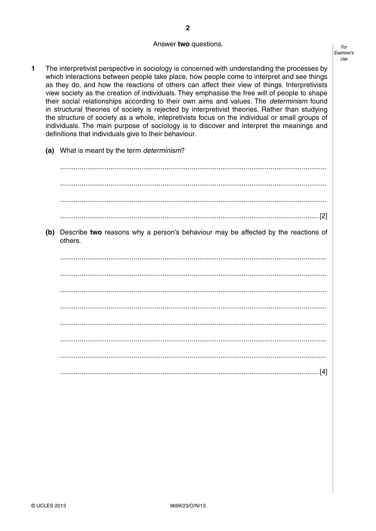 Cambridge A Level Sociology 9699 2013 Oct/Nov Paper 2 · Variant 3 question paper, page 2 of 16