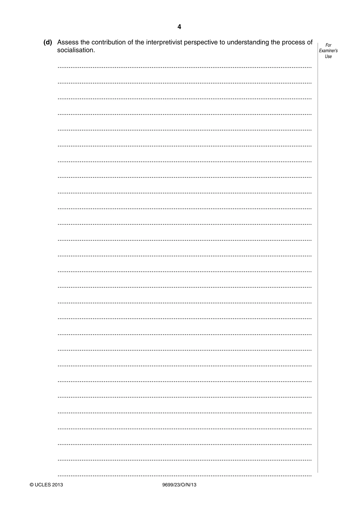 Cambridge A Level Sociology 9699 2013 Oct/Nov Paper 2 · Variant 3 question paper, page 4 of 16