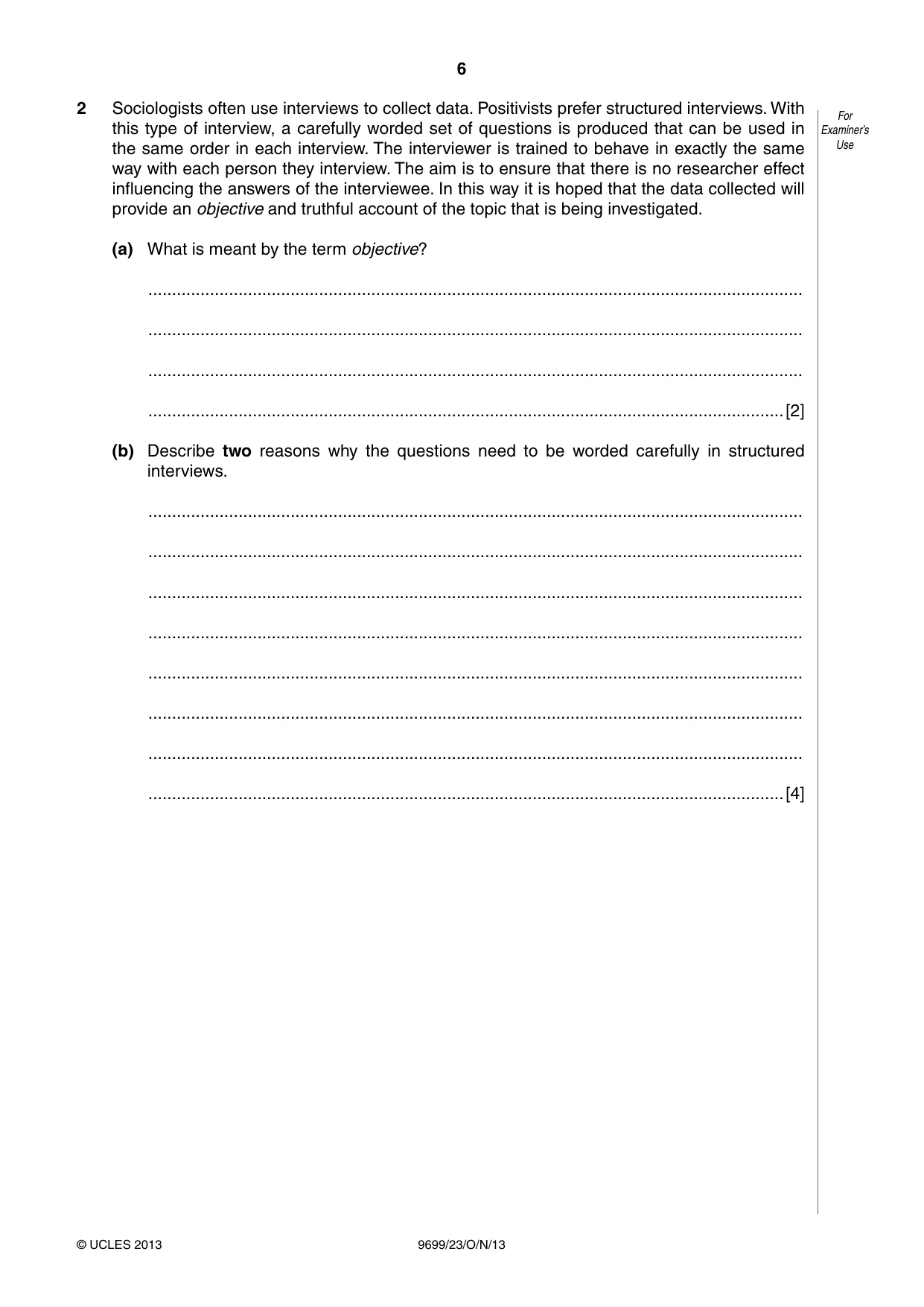Cambridge A Level Sociology 9699 2013 Oct/Nov Paper 2 · Variant 3 question paper, page 6 of 16