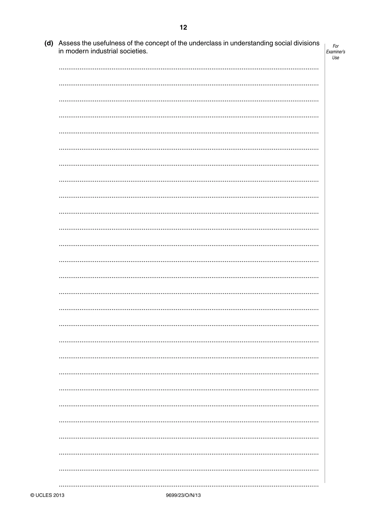Cambridge A Level Sociology 9699 2013 Oct/Nov Paper 2 · Variant 3 question paper, page 12 of 16