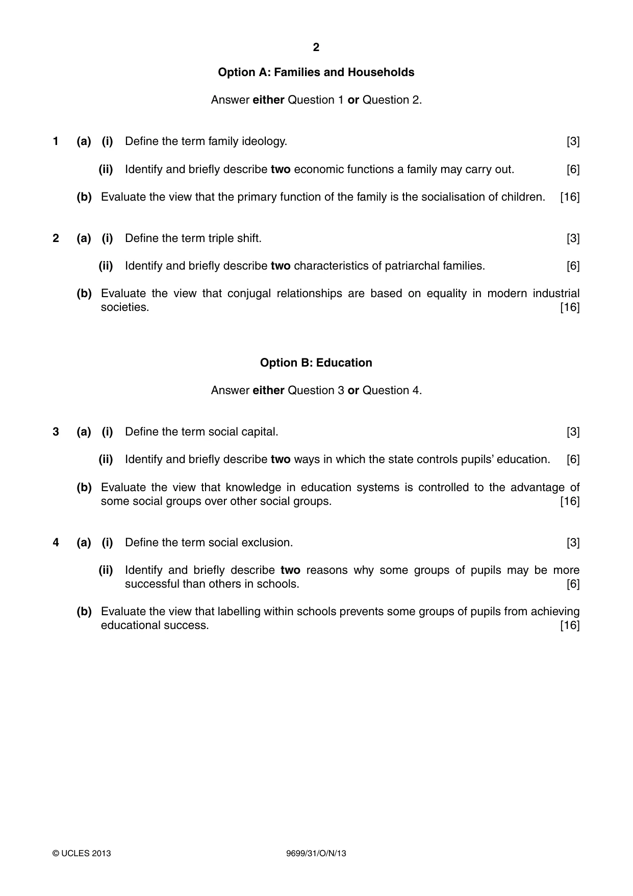 Cambridge A Level Sociology 9699 2013 Oct/Nov Paper 3 · Variant 1 question paper, page 2 of 4