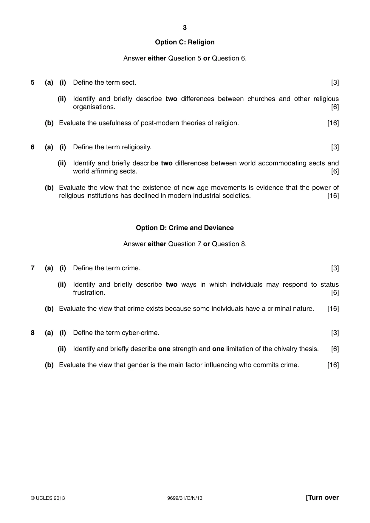 Cambridge A Level Sociology 9699 2013 Oct/Nov Paper 3 · Variant 1 question paper, page 3 of 4