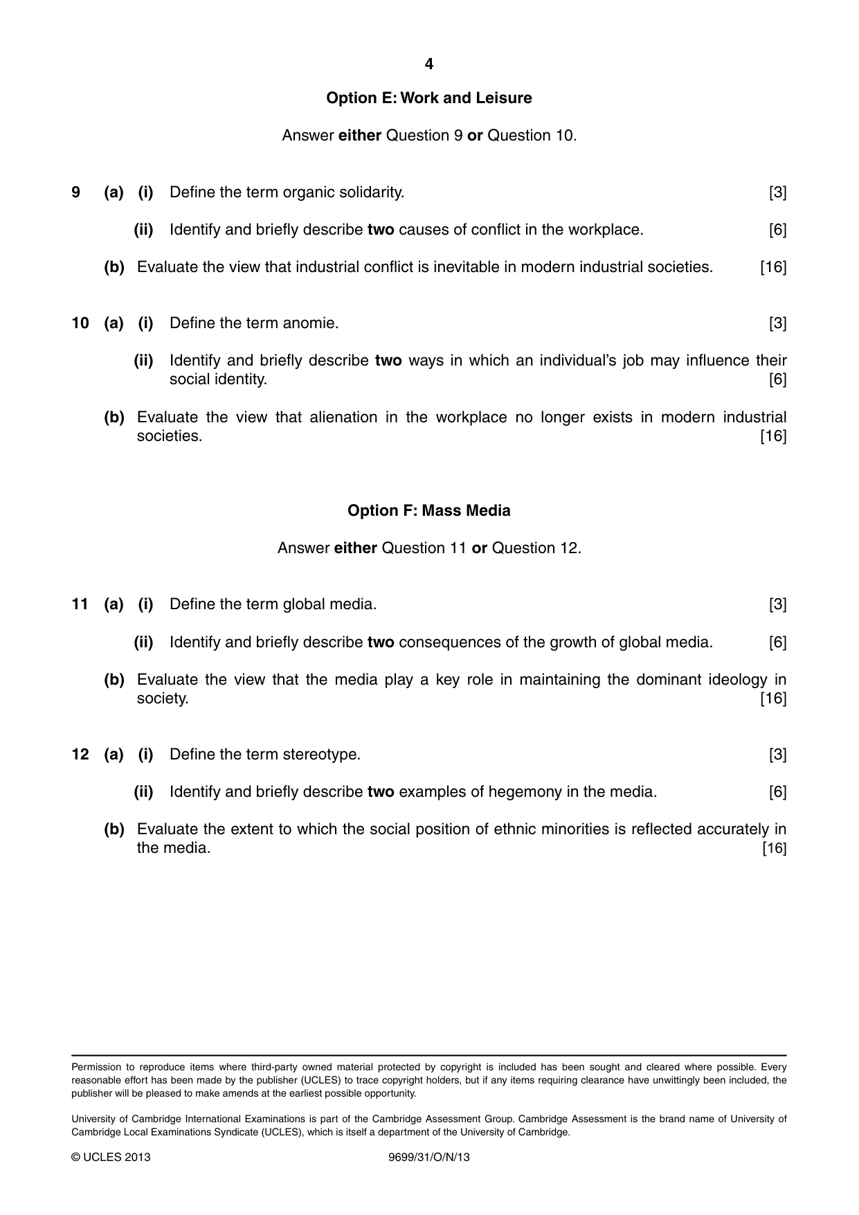 Cambridge A Level Sociology 9699 2013 Oct/Nov Paper 3 · Variant 1 question paper, page 4 of 4