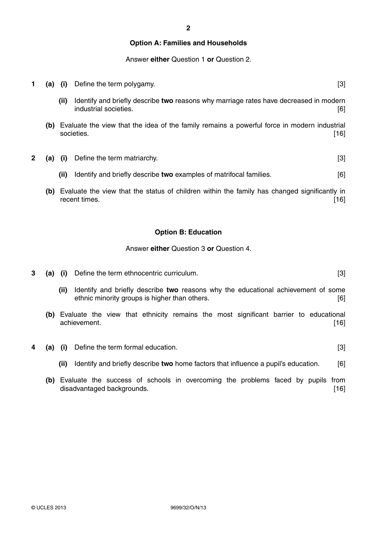 Cambridge A Level Sociology 9699 2013 Oct/Nov Paper 3 · Variant 2 question paper, page 2 of 4