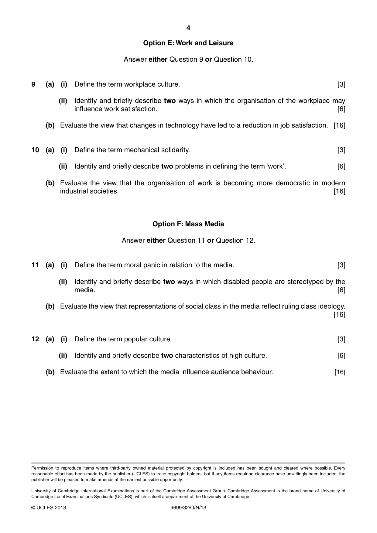 Cambridge A Level Sociology 9699 2013 Oct/Nov Paper 3 · Variant 2 question paper, page 4 of 4