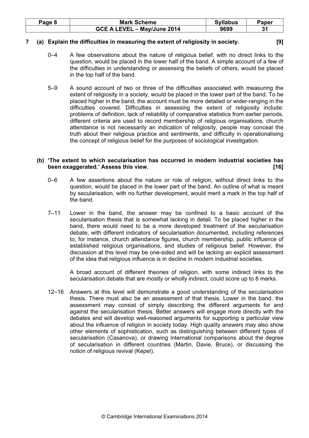Mark scheme, page 8 of 9