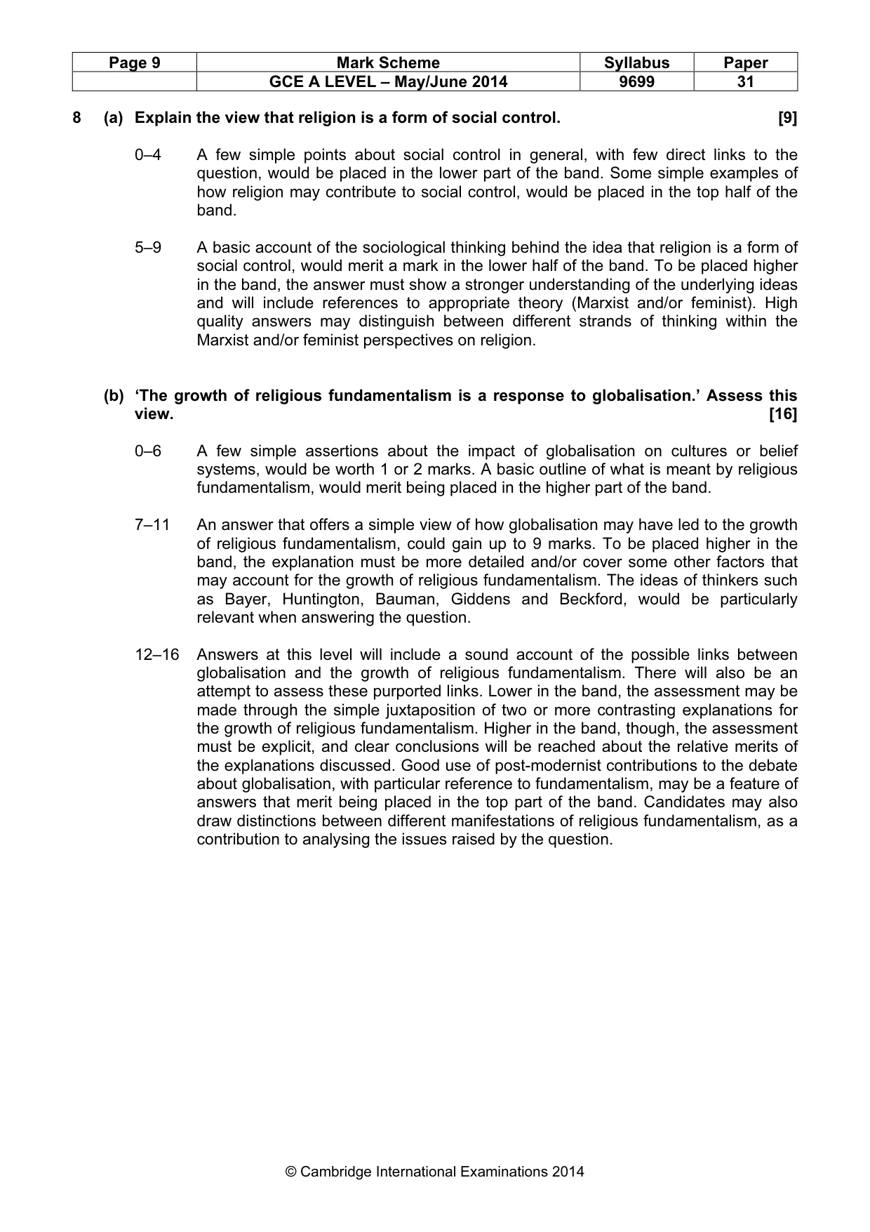 Mark scheme, page 9 of 9