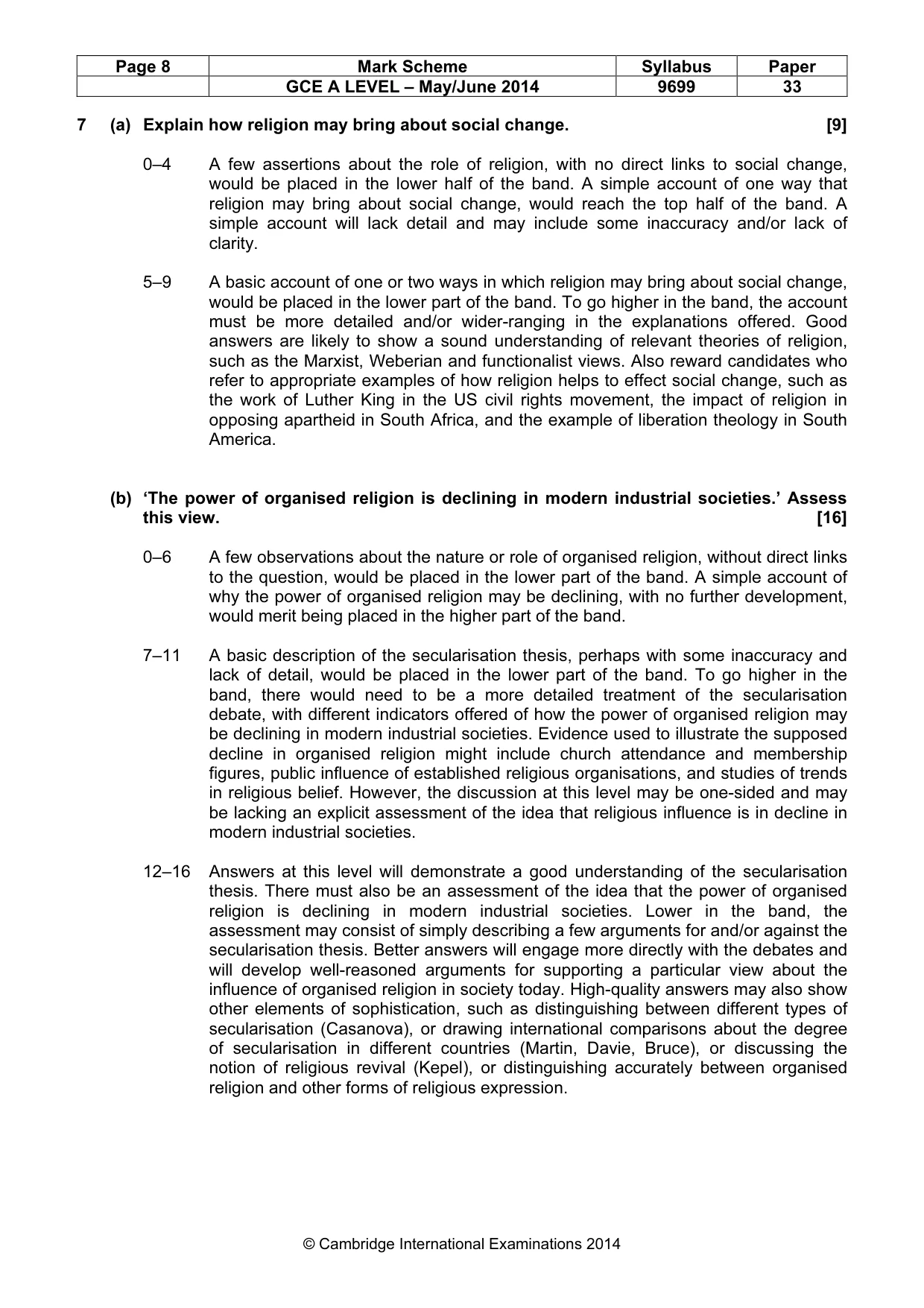 Mark scheme, page 8 of 9