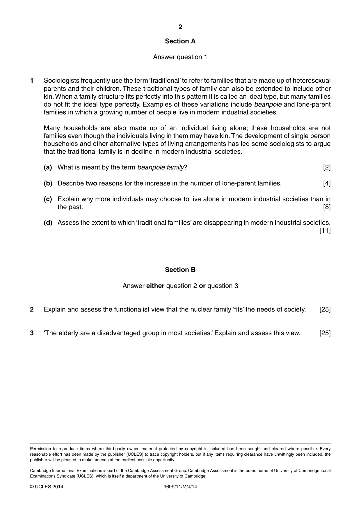 Cambridge A Level Sociology 9699 2014 May/June Paper 1 · Variant 1 question paper, page 2 of 2