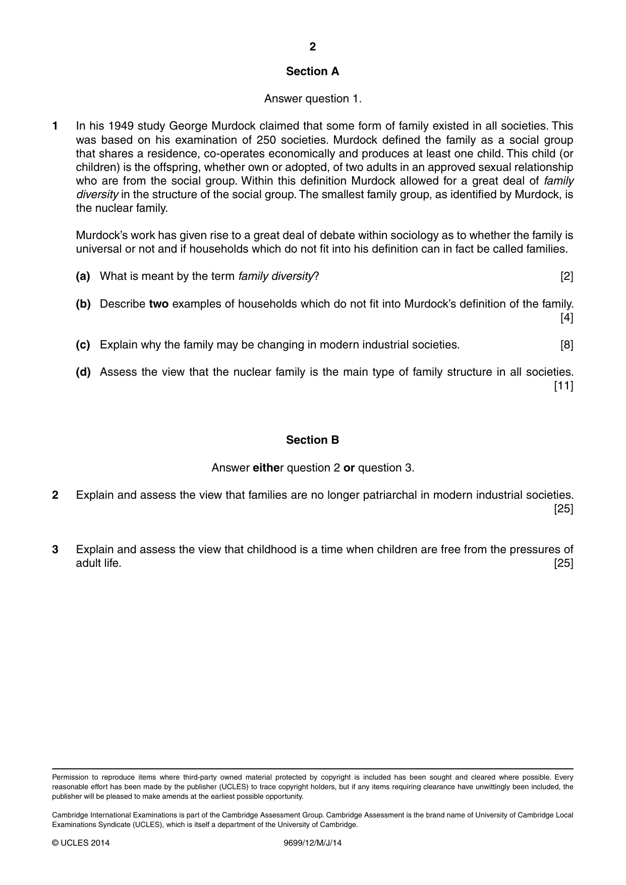 Cambridge A Level Sociology 9699 2014 May/June Paper 1 · Variant 2 question paper, page 2 of 2