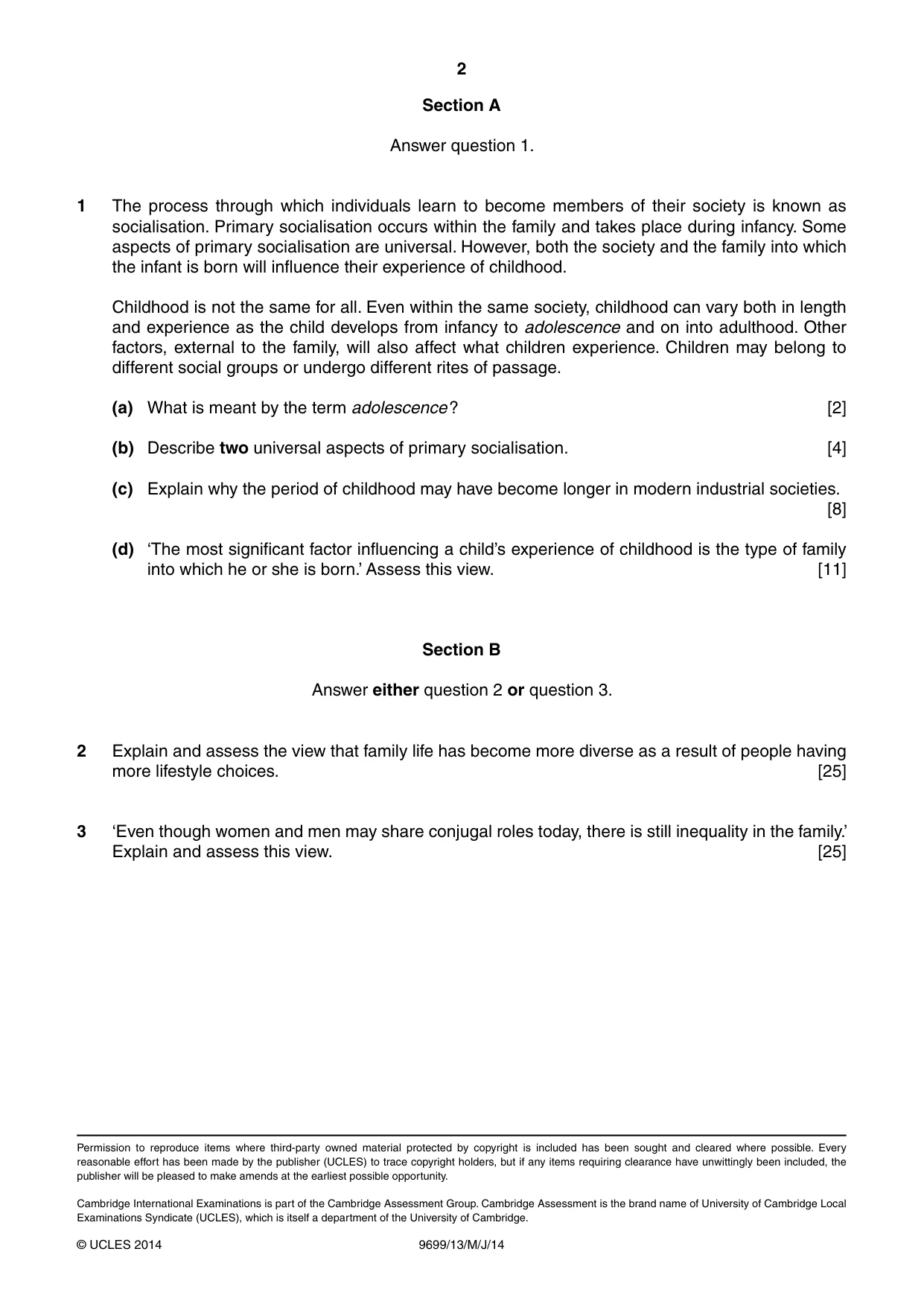 Cambridge A Level Sociology 9699 2014 May/June Paper 1 · Variant 3 question paper, page 2 of 2