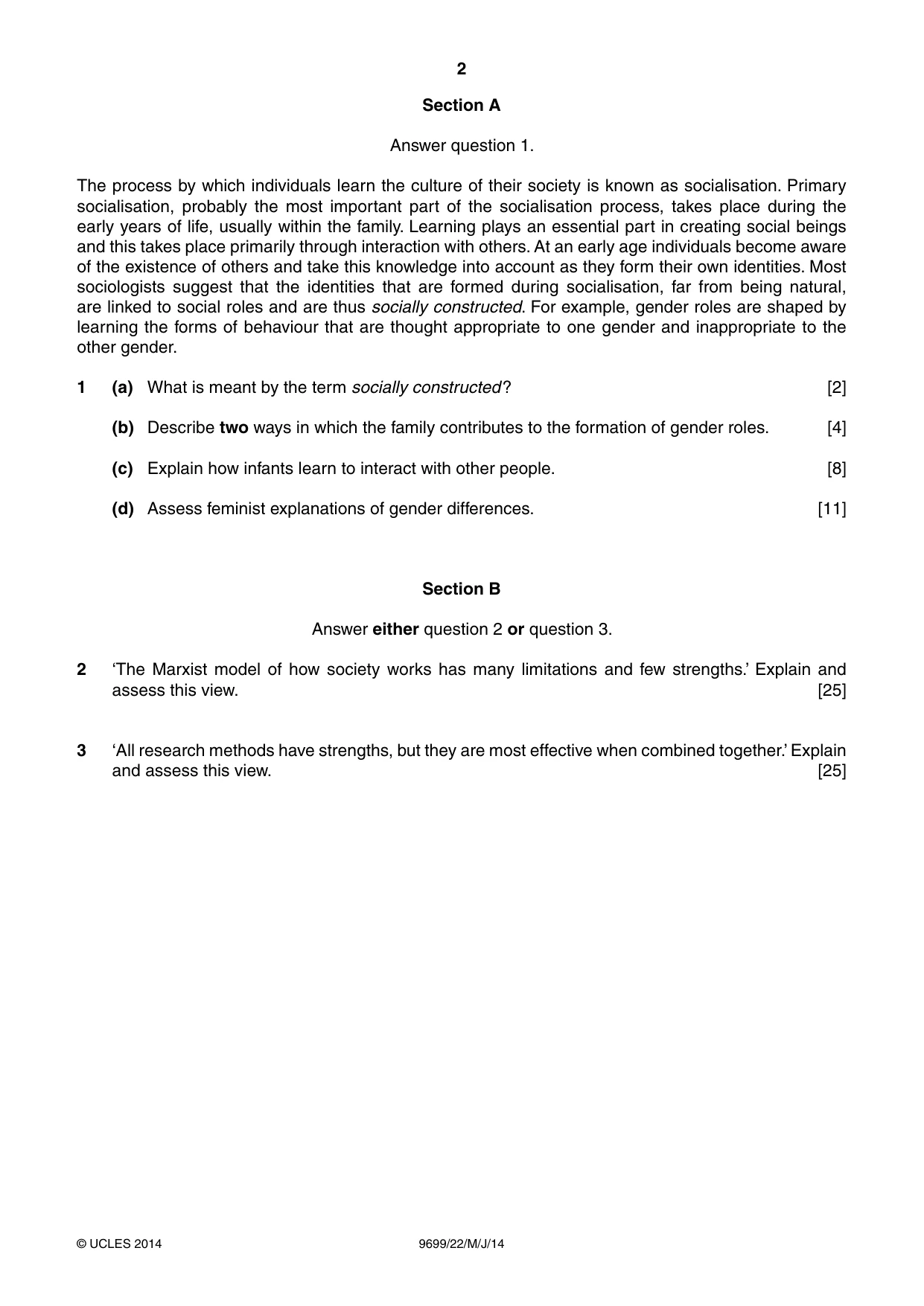 Cambridge A Level Sociology 9699 2014 May/June Paper 2 · Variant 2 question paper, page 2 of 4