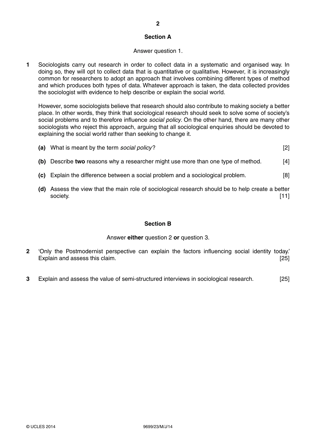 Cambridge A Level Sociology 9699 2014 May/June Paper 2 · Variant 3 question paper, page 2 of 4