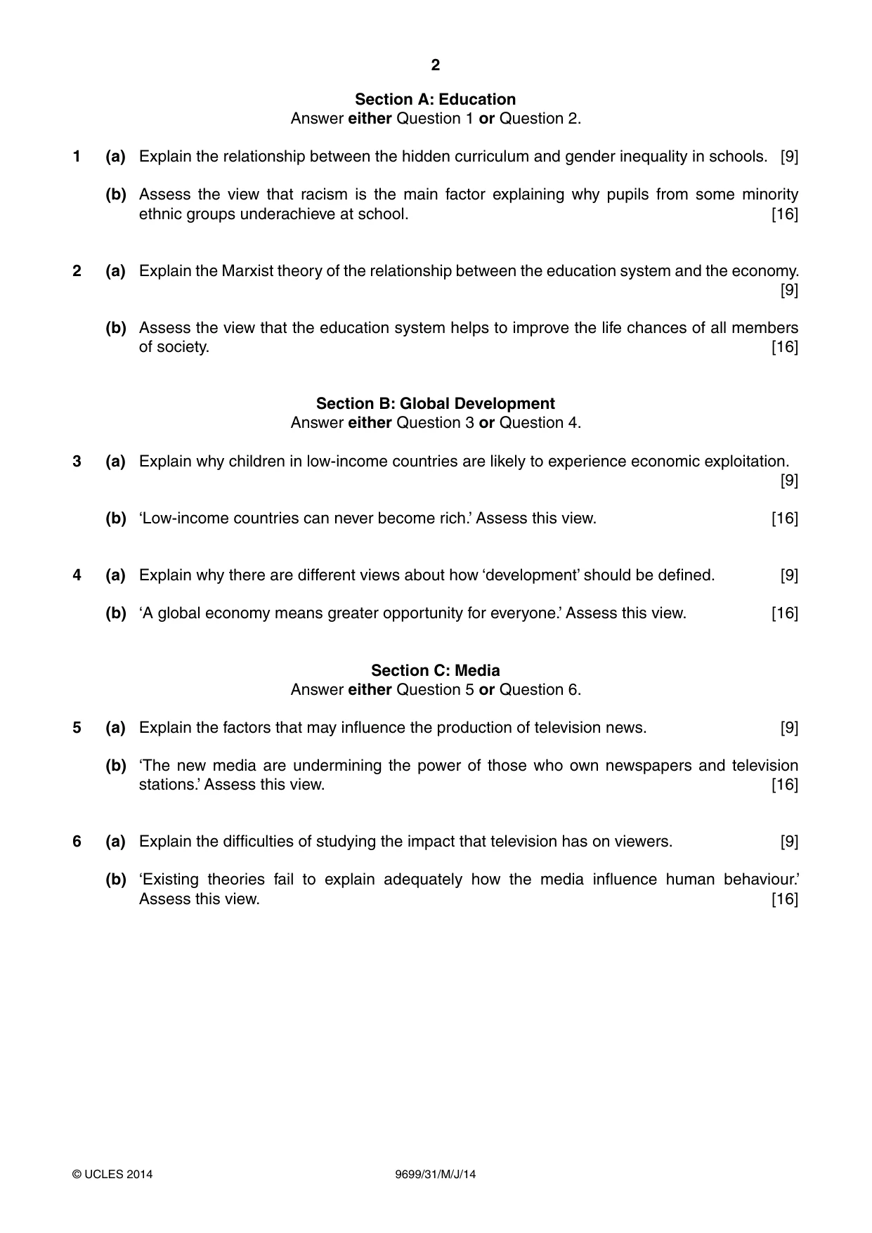 Cambridge A Level Sociology 9699 2014 May/June Paper 3 · Variant 1 question paper, page 2 of 4