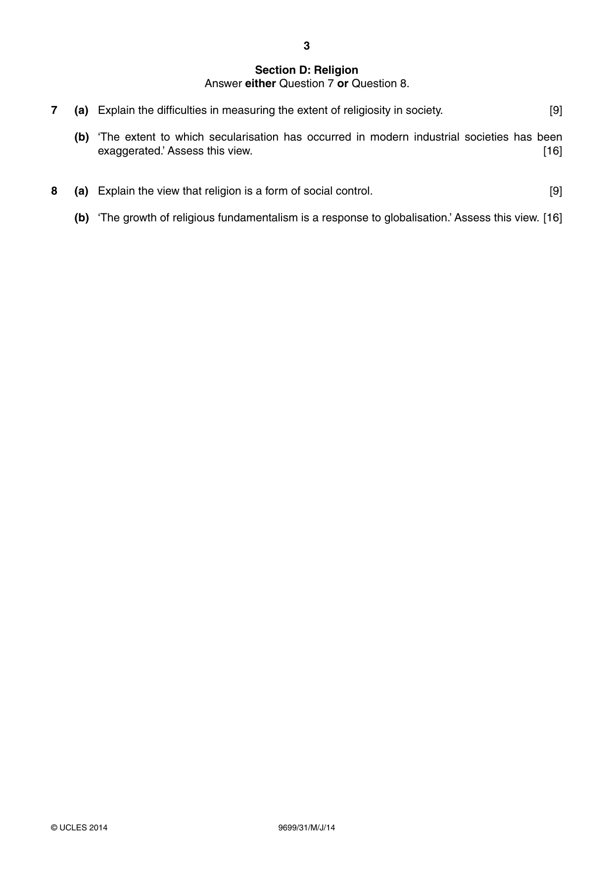 Cambridge A Level Sociology 9699 2014 May/June Paper 3 · Variant 1 question paper, page 3 of 4