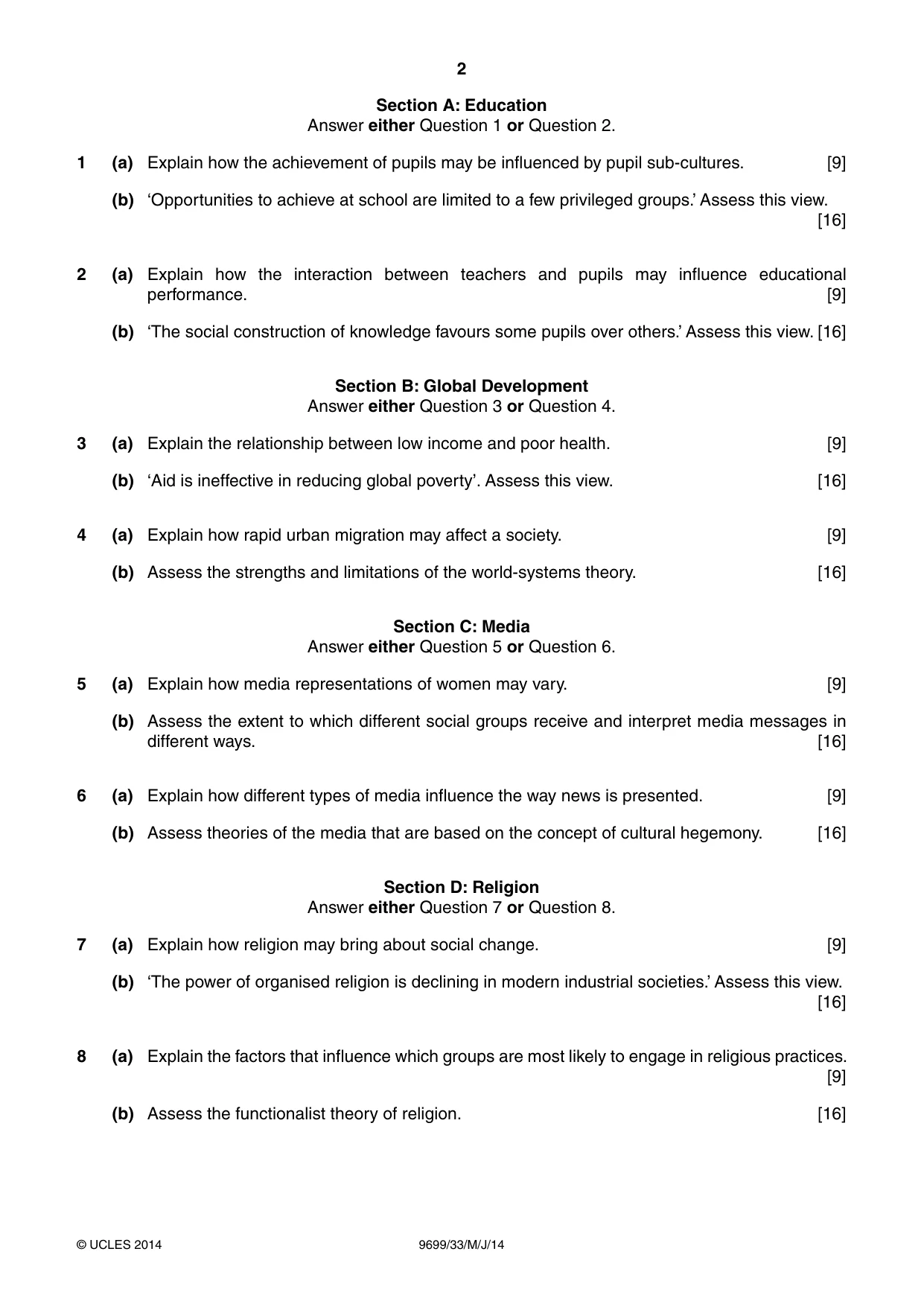 Cambridge A Level Sociology 9699 2014 May/June Paper 3 · Variant 3 question paper, page 2 of 4
