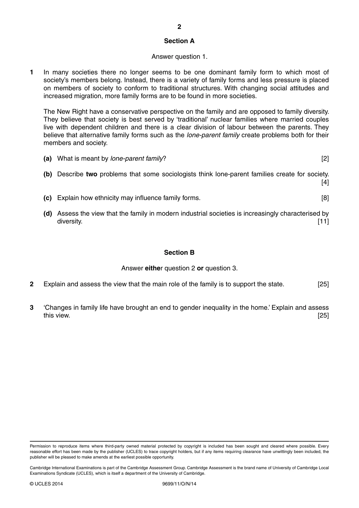 Cambridge A Level Sociology 9699 2014 Oct/Nov Paper 1 · Variant 1 question paper, page 2 of 2