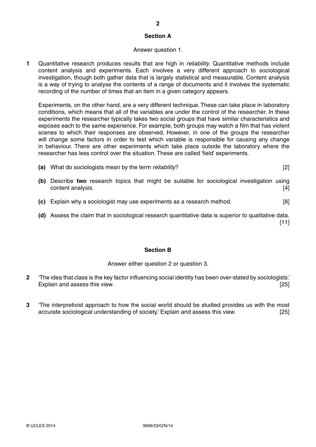 Cambridge A Level Sociology 9699 2014 Oct/Nov Paper 2 · Variant 3 question paper, page 2 of 4
