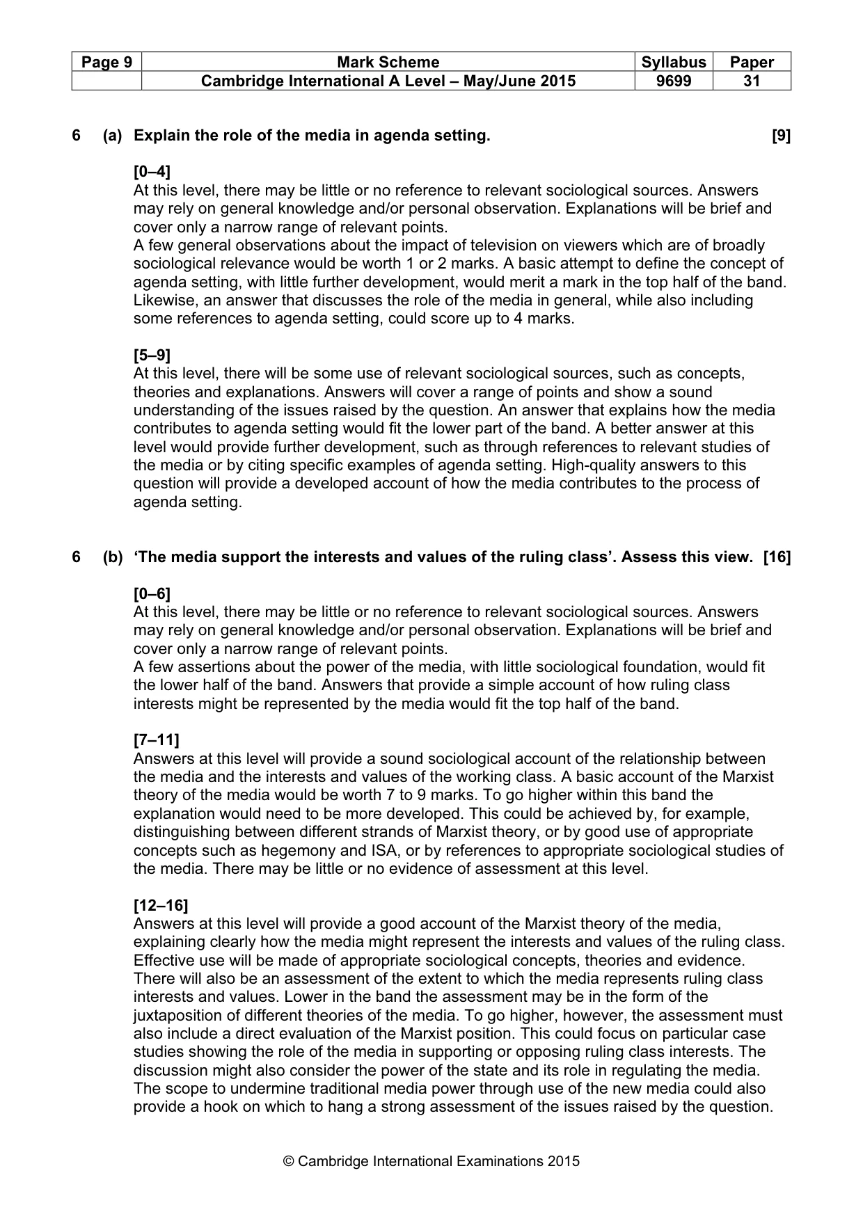 Mark scheme, page 9 of 12
