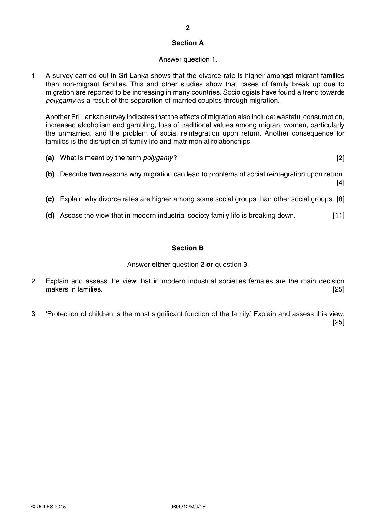 Cambridge A Level Sociology 9699 2015 May/June Paper 1 · Variant 2 question paper, page 2 of 4