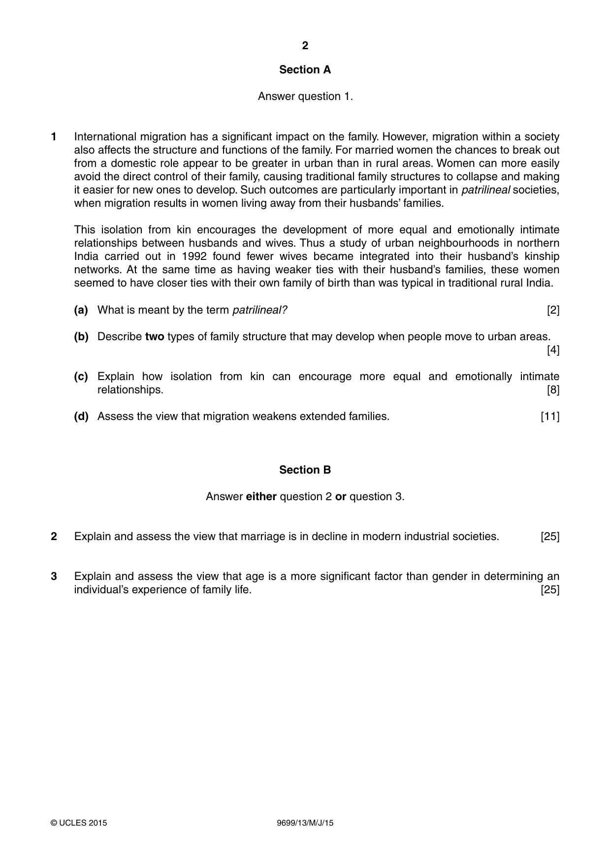 Cambridge A Level Sociology 9699 2015 May/June Paper 1 · Variant 3 question paper, page 2 of 4