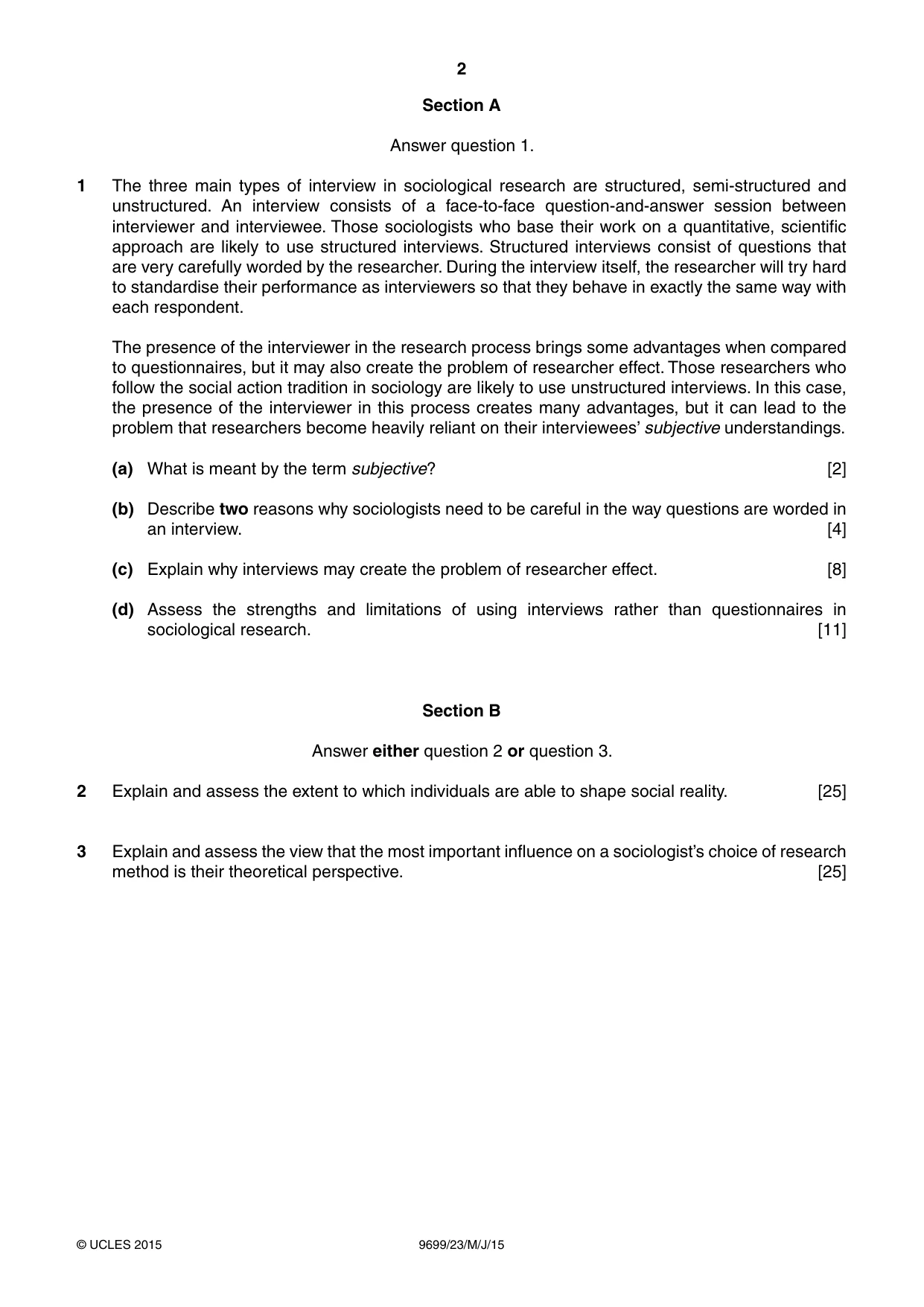 Cambridge A Level Sociology 9699 2015 May/June Paper 2 · Variant 3 question paper, page 2 of 4