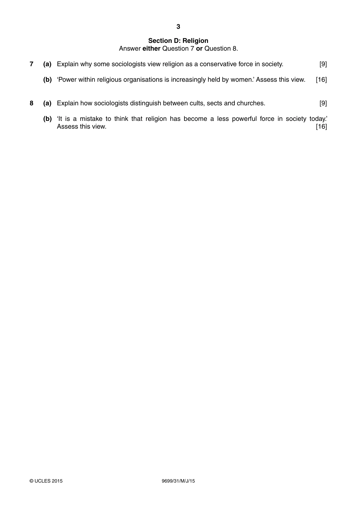 Cambridge A Level Sociology 9699 2015 May/June Paper 3 · Variant 1 question paper, page 3 of 4