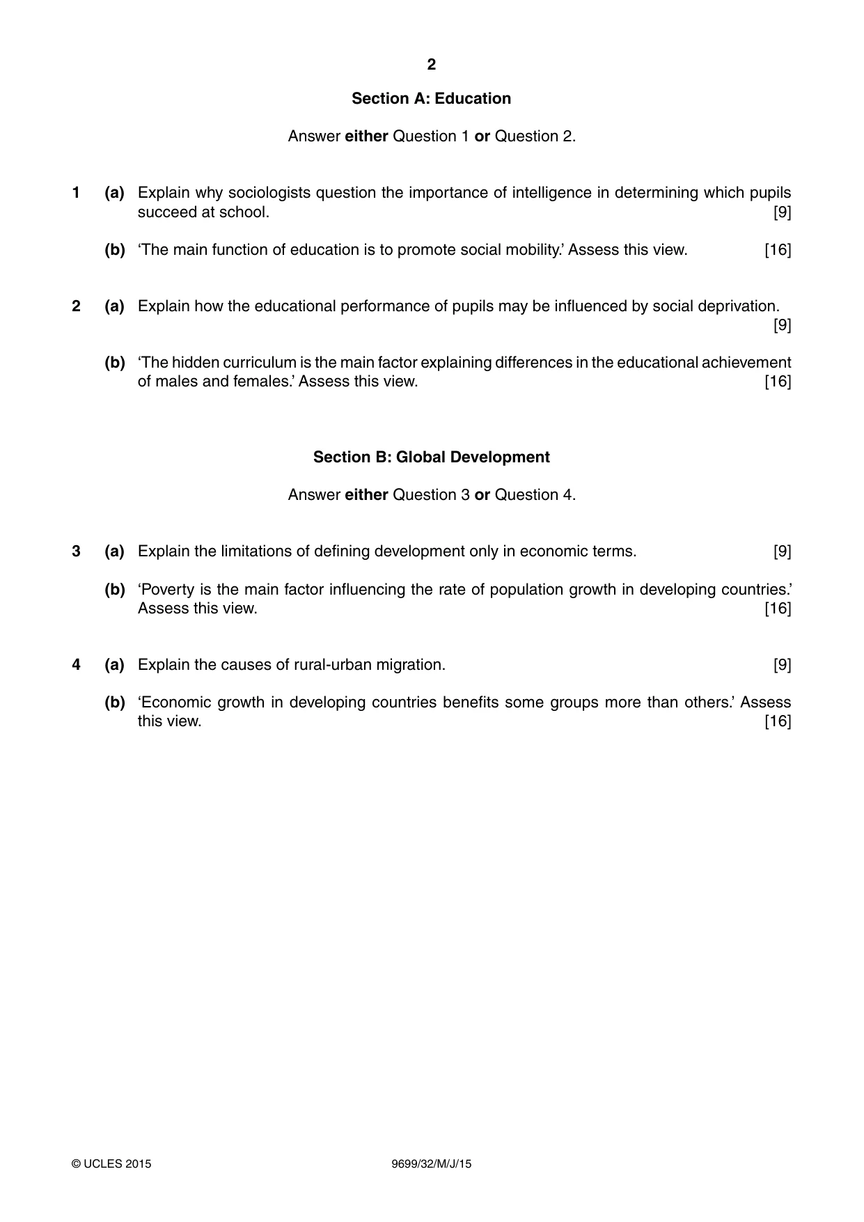 Cambridge A Level Sociology 9699 2015 May/June Paper 3 · Variant 2 question paper, page 2 of 4