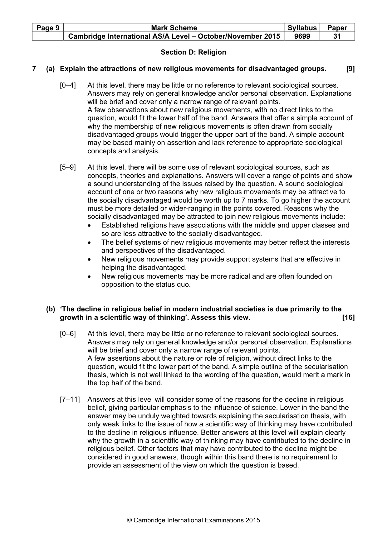 Mark scheme, page 9 of 11