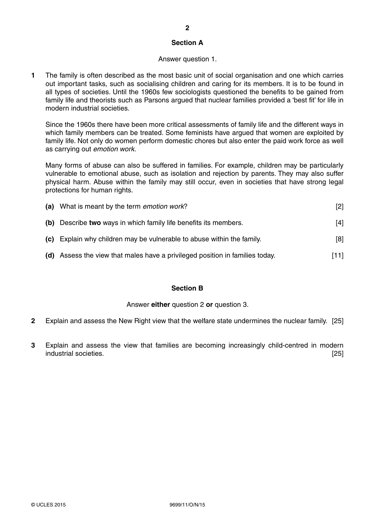 Cambridge A Level Sociology 9699 2015 Oct/Nov Paper 1 · Variant 1 question paper, page 2 of 4