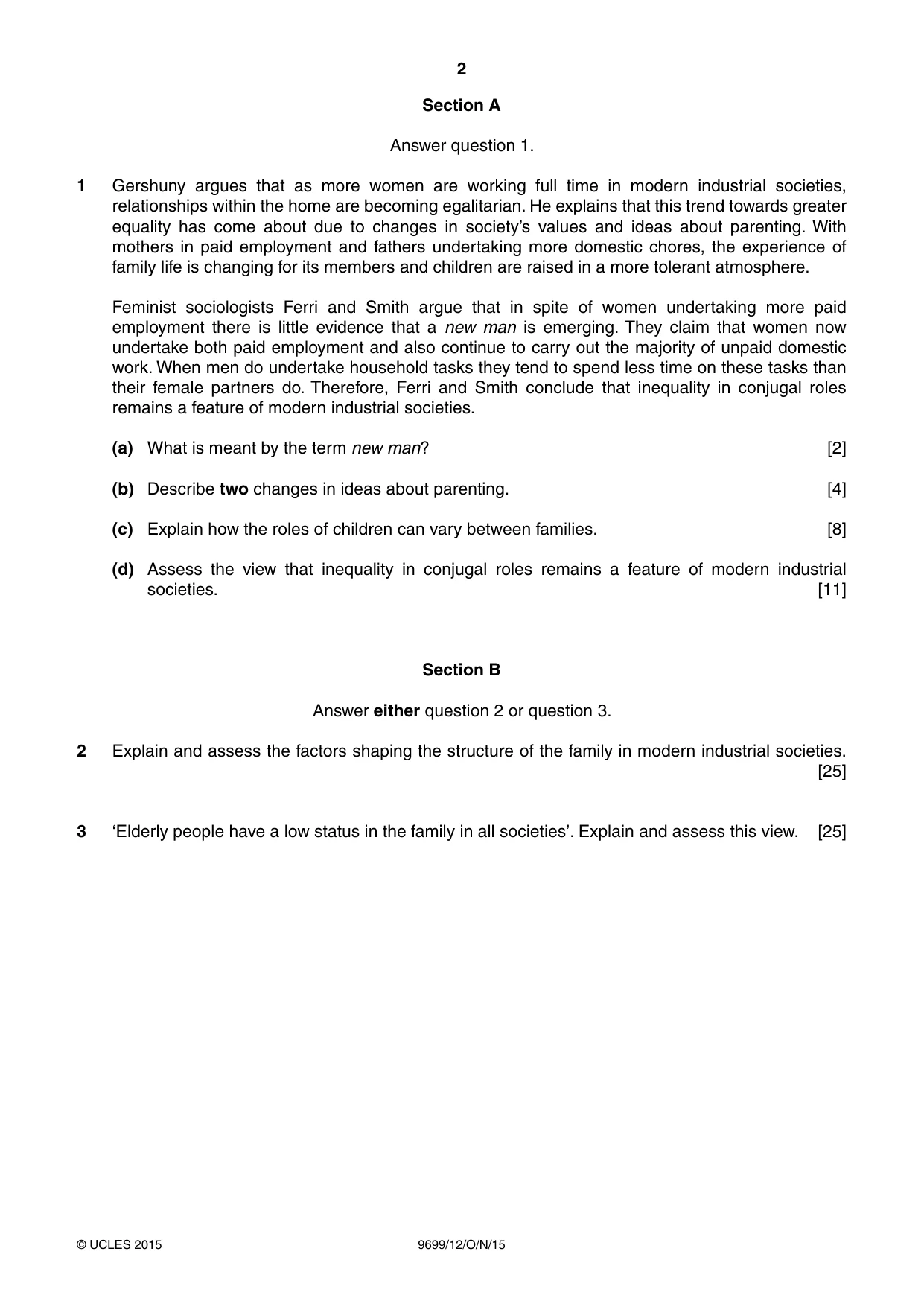 Cambridge A Level Sociology 9699 2015 Oct/Nov Paper 1 · Variant 2 question paper, page 2 of 4