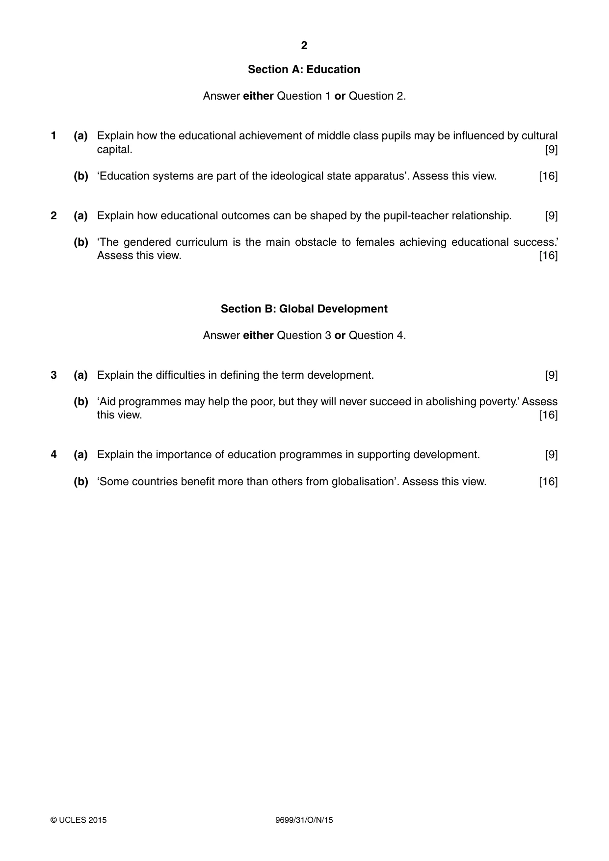 Cambridge A Level Sociology 9699 2015 Oct/Nov Paper 3 · Variant 1 question paper, page 2 of 4