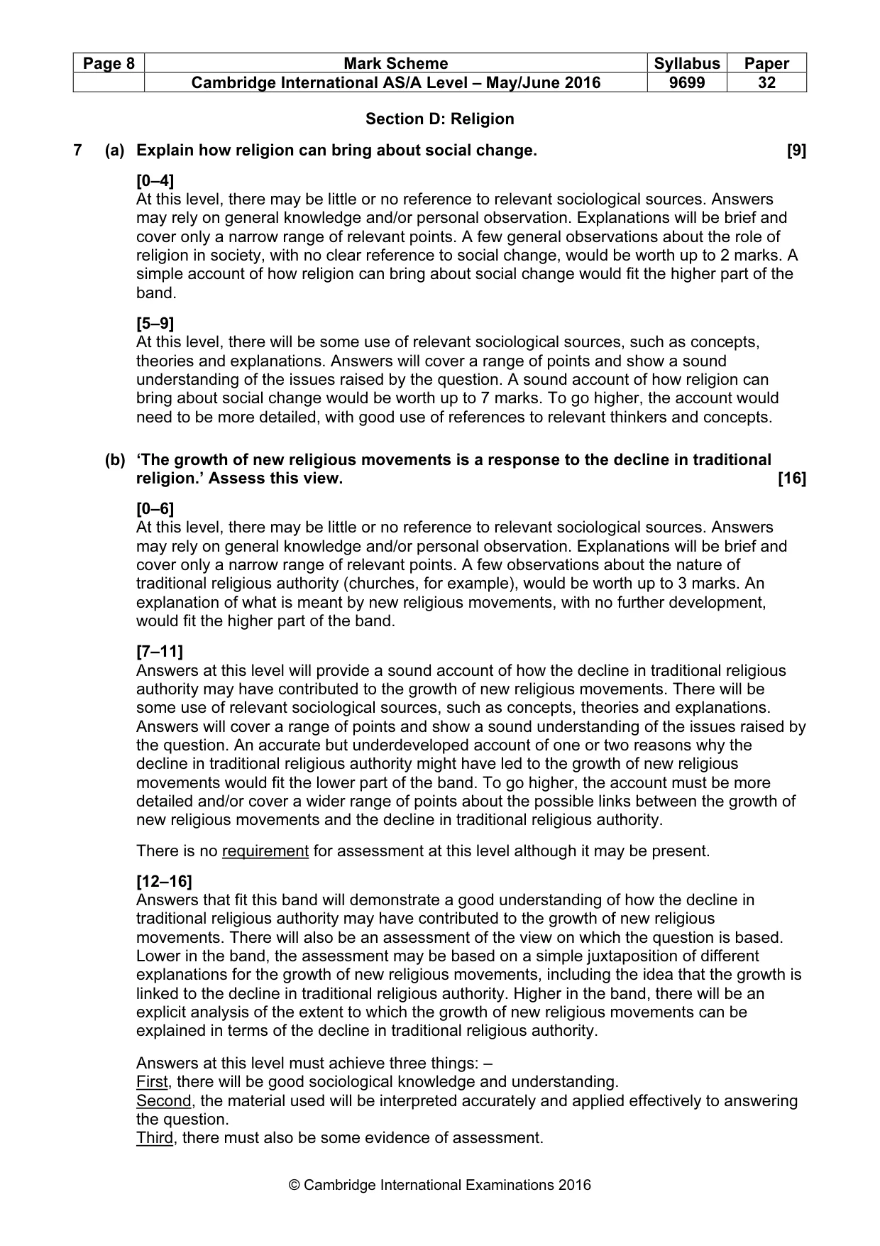 Mark scheme, page 8 of 9