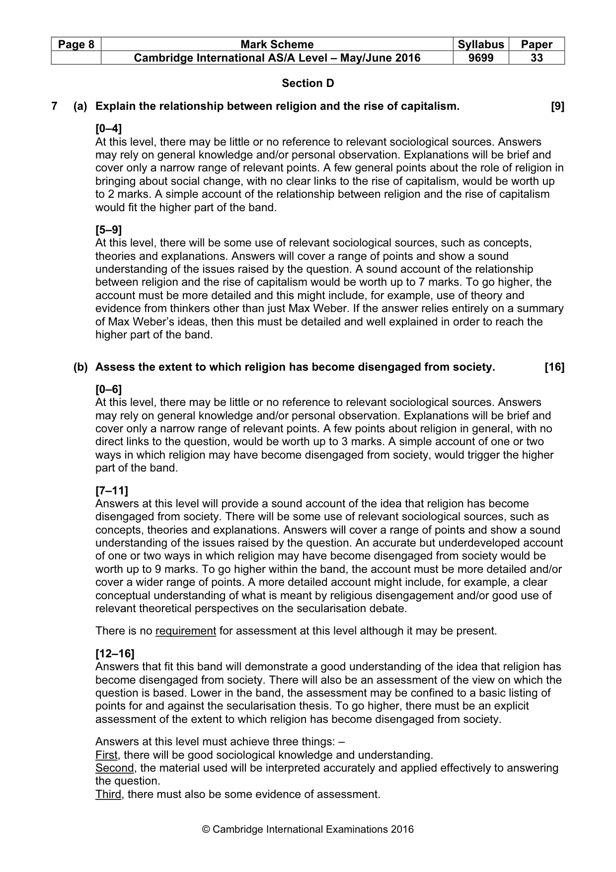 Mark scheme, page 8 of 9