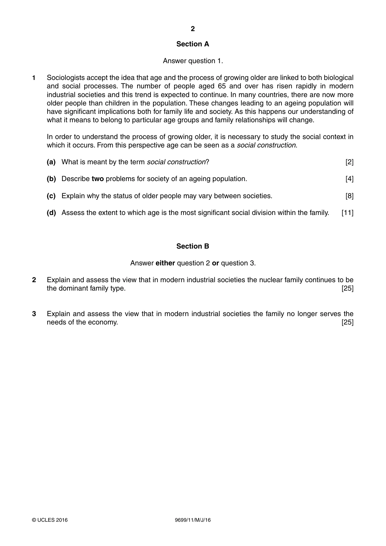 Cambridge A Level Sociology 9699 2016 May/June Paper 1 · Variant 1 question paper, page 2 of 4