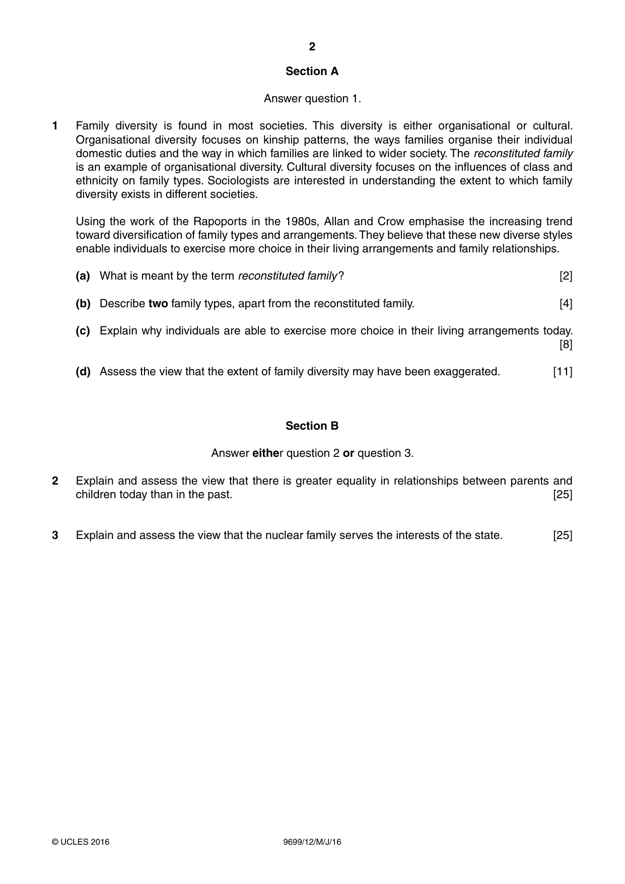 Cambridge A Level Sociology 9699 2016 May/June Paper 1 · Variant 2 question paper, page 2 of 4