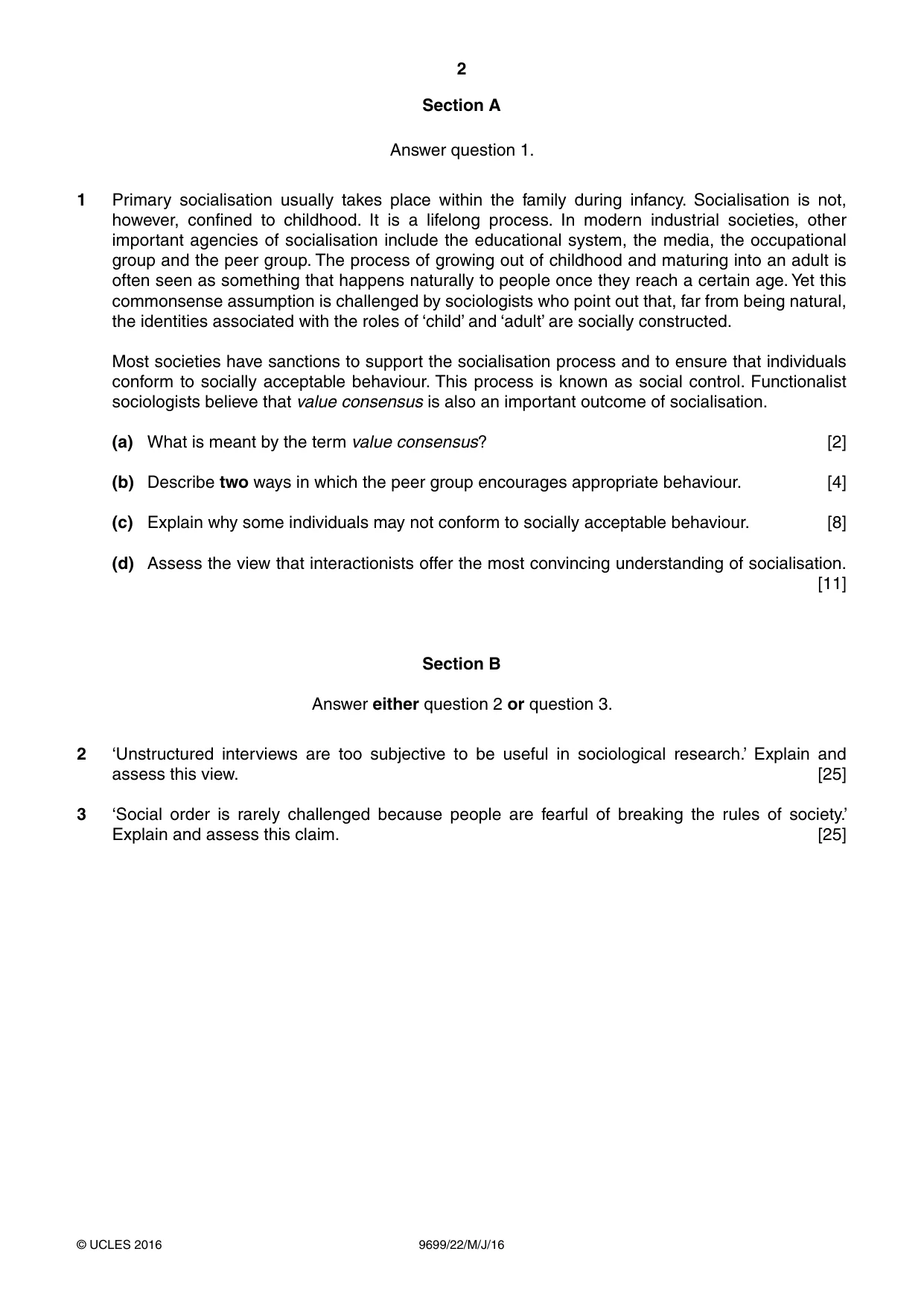 Cambridge A Level Sociology 9699 2016 May/June Paper 2 · Variant 2 question paper, page 2 of 4