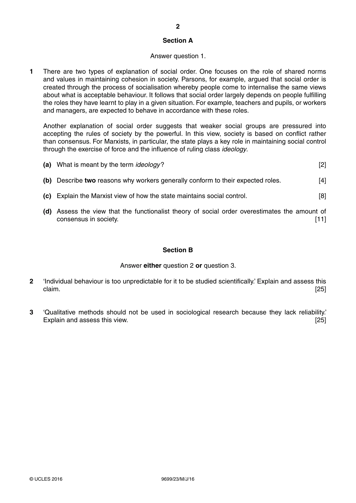Cambridge A Level Sociology 9699 2016 May/June Paper 2 · Variant 3 question paper, page 2 of 4