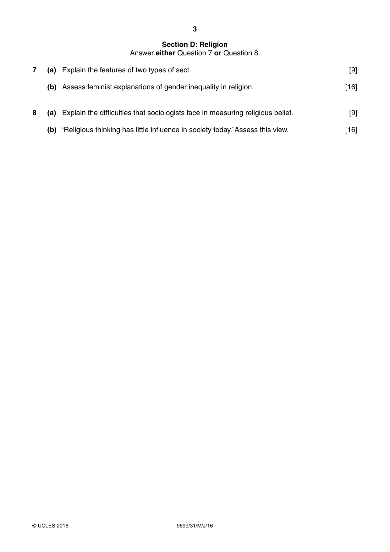 Cambridge A Level Sociology 9699 2016 May/June Paper 3 · Variant 1 question paper, page 3 of 4