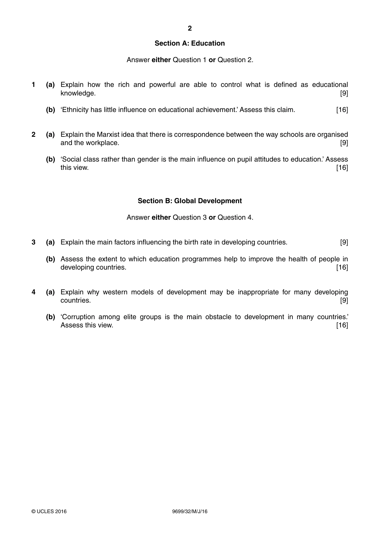 Cambridge A Level Sociology 9699 2016 May/June Paper 3 · Variant 2 question paper, page 2 of 4