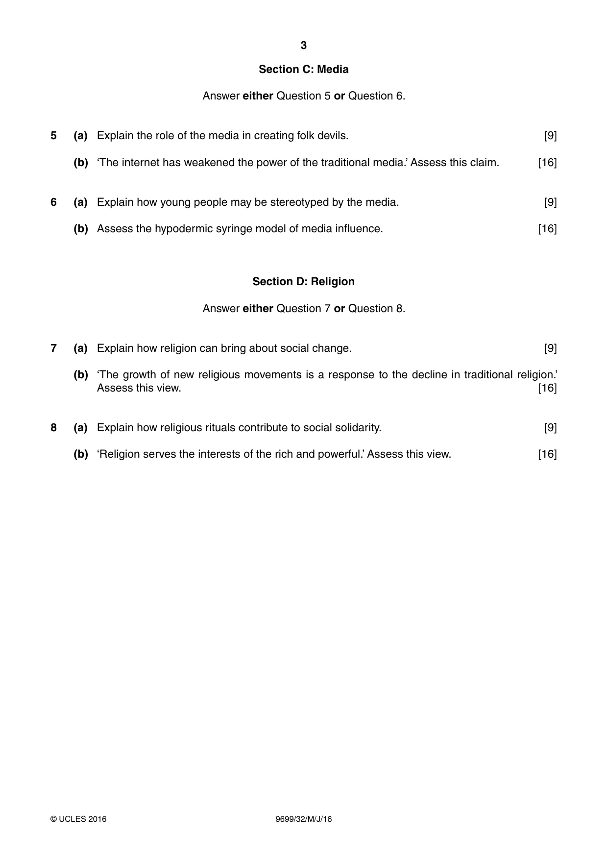 Cambridge A Level Sociology 9699 2016 May/June Paper 3 · Variant 2 question paper, page 3 of 4