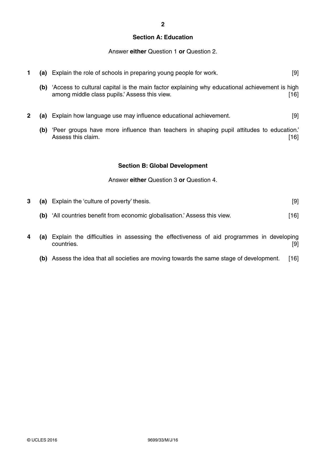 Cambridge A Level Sociology 9699 2016 May/June Paper 3 · Variant 3 question paper, page 2 of 4