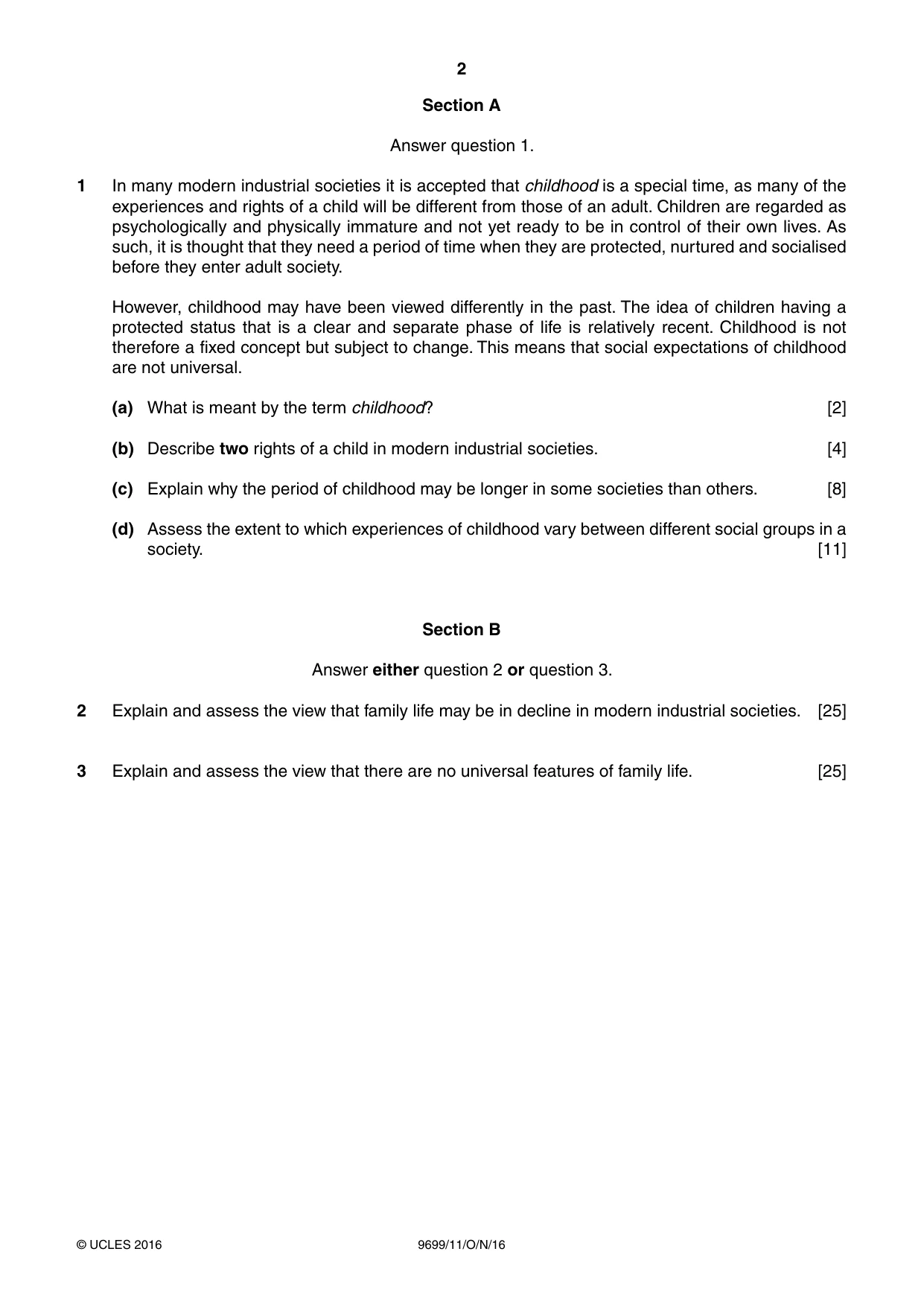 Cambridge A Level Sociology 9699 2016 Oct/Nov Paper 1 · Variant 1 question paper, page 2 of 4