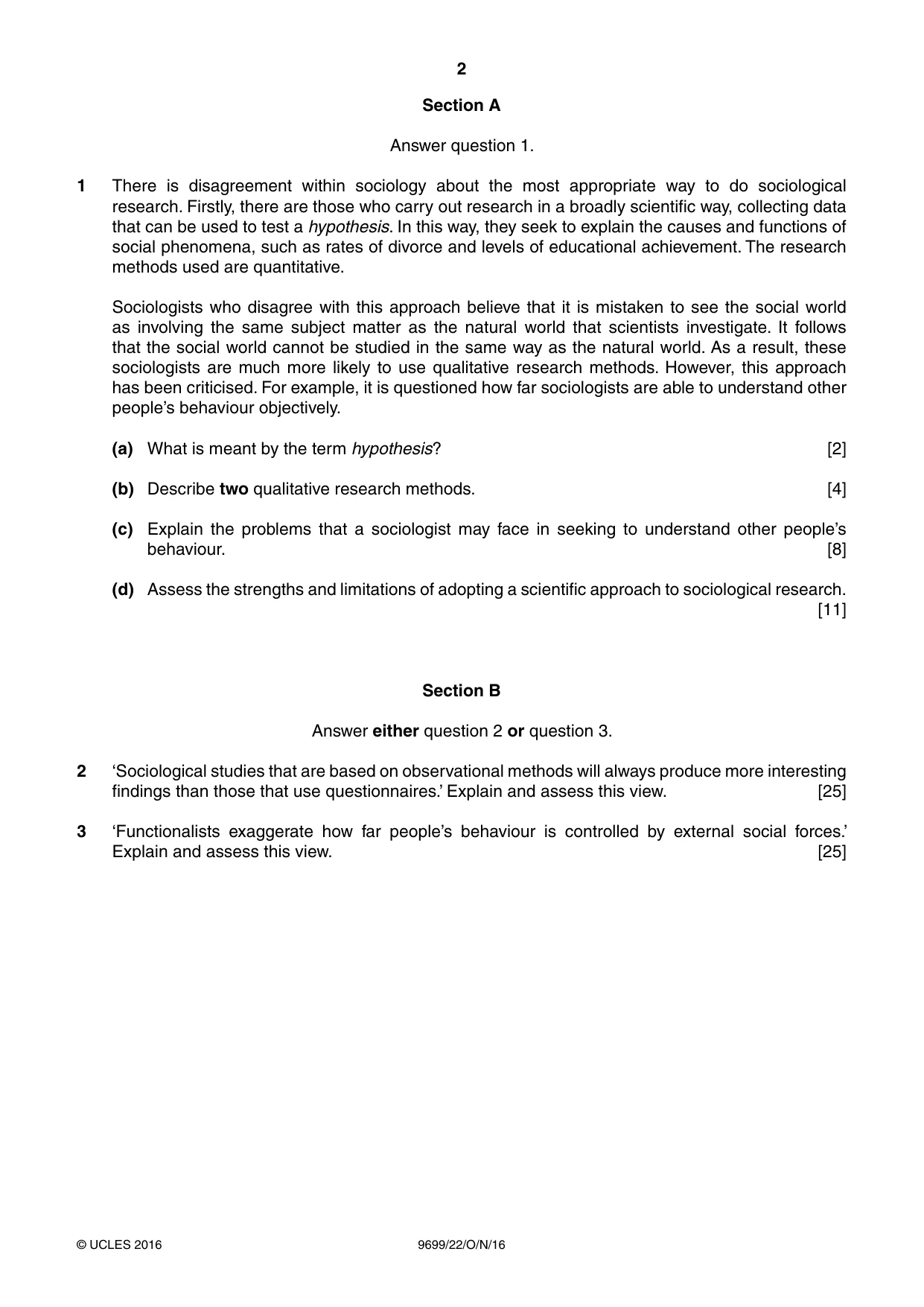 Cambridge A Level Sociology 9699 2016 Oct/Nov Paper 2 · Variant 2 question paper, page 2 of 4