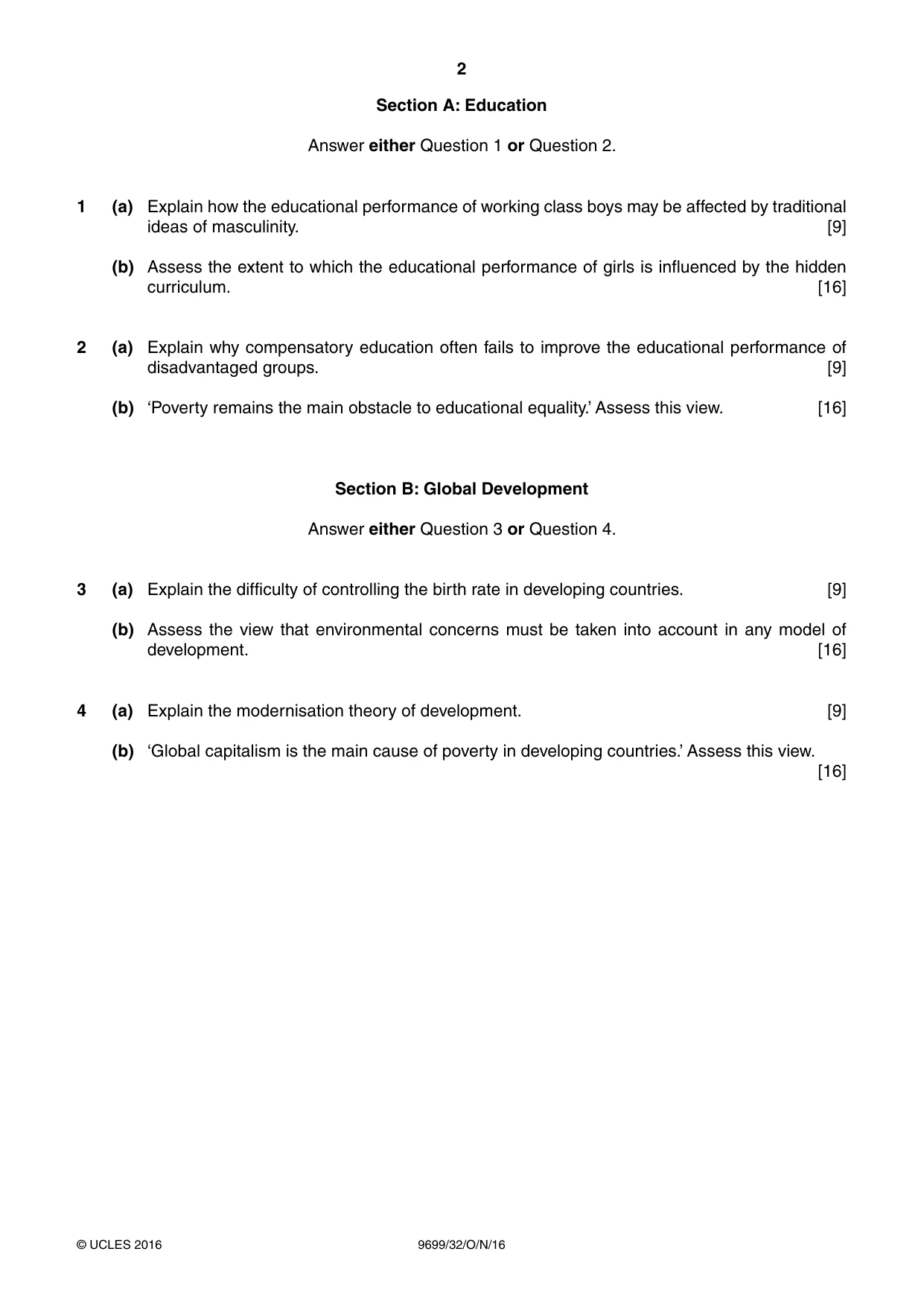 Cambridge A Level Sociology 9699 2016 Oct/Nov Paper 3 · Variant 2 question paper, page 2 of 4