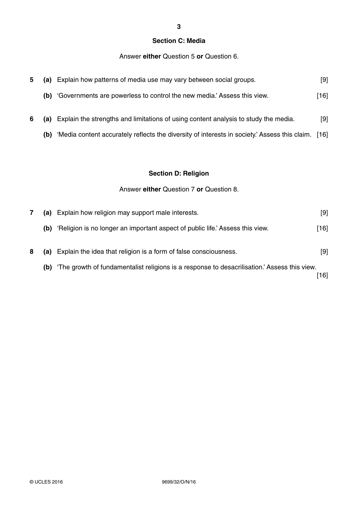 Cambridge A Level Sociology 9699 2016 Oct/Nov Paper 3 · Variant 2 question paper, page 3 of 4
